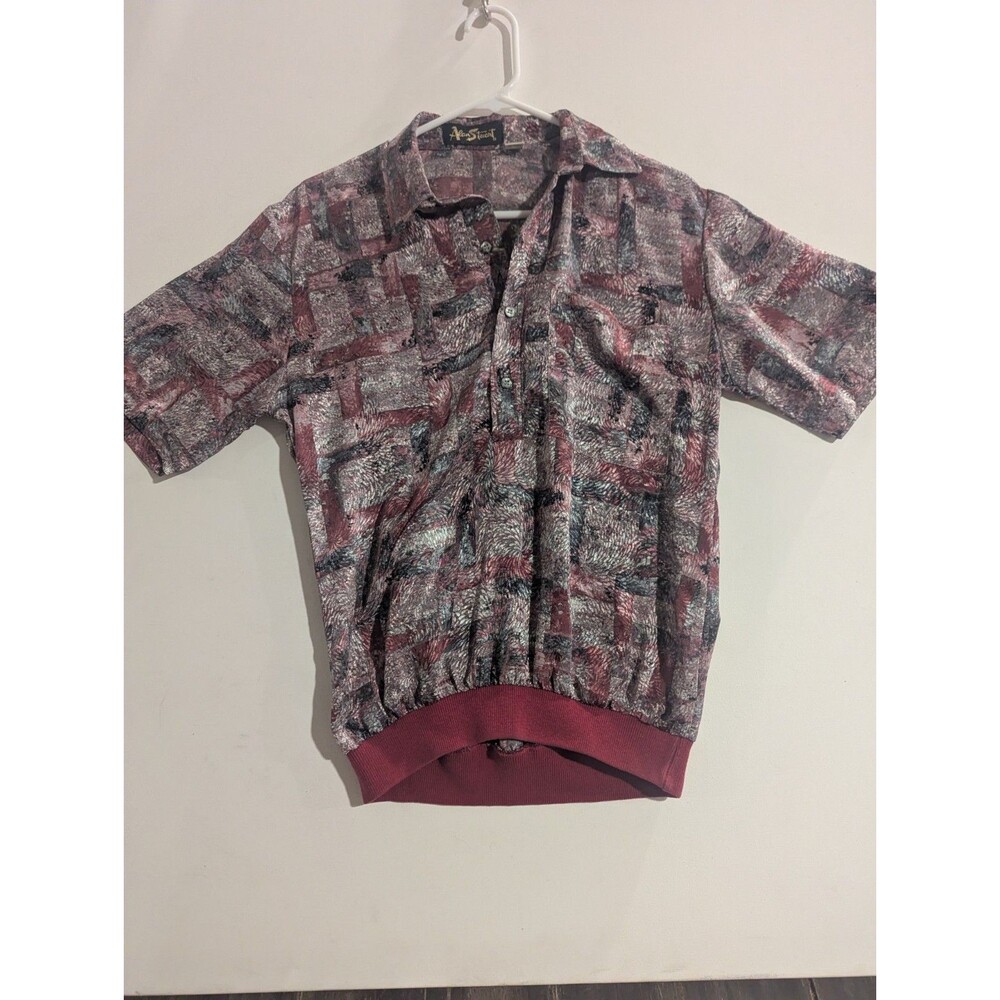 Vintage 80s Alan Stuart Banded Bottom Shirt | Abstract‎ Geometric | Size Small